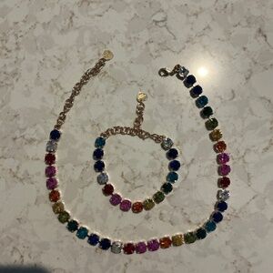 Amelia Rose rainbow glass rhinestone necklace & bracelet set, set in gold tone